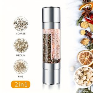 Moinhos 2 em 1 Moinho de Pimenta Manual de Aço Inoxidável Sal e Moedor Conjunto com Moagem Cerâmica Ajustável Spice KitchenTool 230901