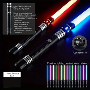 LED-lätta pinnar Reikirc uppgraderad version Gravity Sensing Light Saber 2 i 1 15-färg Metal Laser Sword laddningsbart Toy Party Glow Swords 230901