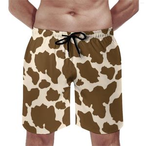 Men's Shorts Animal Cow Print Board Summer Brown Spots Hawaii Beach Running Surf Quick Dry Design Trunks
