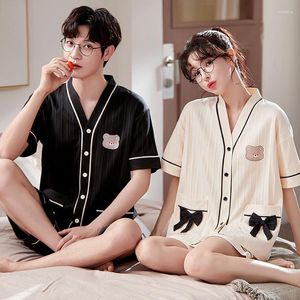 Men's Sleepwear 2023 Couples Kimono Cotton Sweet Women And Men Matching Pajamas Set Summer Shorts Loungewear Hombre Freeship