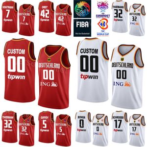 Print Germany Basketball 9 Franz Wagner Jersey Deutschland 2023 World Cup 5 Niels Giffey 7 Johannes Voigtmann 0 Isaac Bonga 13 MORITZ WAGNER 42 Andreas Obst Red White