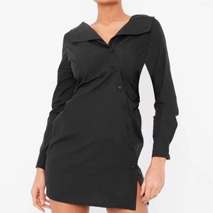 Casual Kleider Frauen Herbst Winter Plissee Taste Kleid Unregelmäßige Langarm Bluse V-ausschnitt Solide Mini Vestidos Para Mujer