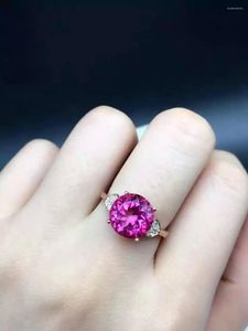 Klusterringar härlig elegant nåd rund hjärta naturlig rosa topas Gem ring S925 Silver Gemstone Girl Women's Party Gift Jewelry