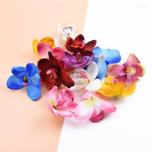 Decorative Flowers 10pcs/lot Butterfly Orchid Artificial Silk Flower Heads For Wedding Bridal Bouquet Wrist Accessories Decoration