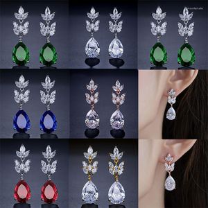 Dangle Earrings Exquisite Teardrop Colorful Cubic Zircon For Women Sliver Color Leaf Rhinestone Bridal Wedding Party Jewelry Gif