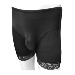 Mutande Custodia per rigonfiamento del pene Sissy Boxer Intimo Doppi strati Pantaloncini da uomo sexy Mutandine Lingerie erotica Costume di pizzo divertente