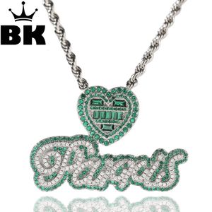 Anhänger Halsketten DER BLING KÖNIG Individuelle Namenskette für Frauen Grün Rosa Blasenbuchstaben Anhänger Apfel/Herzverschluss Voller Iced Out CZ Trendy Schmuck 230901