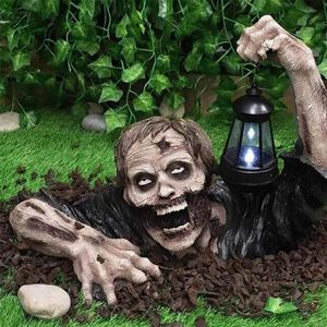 Decorative Objects Figurines Horror Zombie Lantern Halloween Ornaments Resin Sculpture Statue Crafts Decorations For Outdoor Yard Lawn Garden 230901