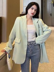 Kadın Suits Unxx Blazer Ceket Hafif Yeşil Katlı Kadınlar Bahar Nazik Tek Kesin Kısacası Gevşek Gevşek Uzun Kollu Kısa Takım Ceket Ofis Lady