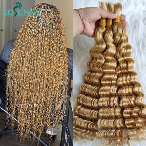 Perucas de renda em massa cabelo humano para trança onda profunda boho tranças cor 27 duplo desenhado birmanês encaracolado pacotes de cabelo em massa atacado 230901