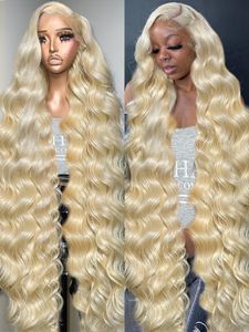 Syntetiska peruker Luvin Brazilian 30 40 tum 613 Honey Blond Color 13x6 Spets Front Wigs 250% Body Wave 13x4 Spet Front Human Hair Wig For Women 230901