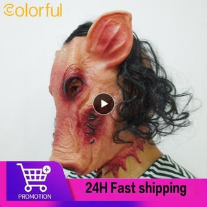 Party Masks 1 ~ 5st Halloween Scary Saw Pig Head Mask Cosplay Party Horrible Animal Masks Full Face Latex Mask Halloween Party Decoration 230904