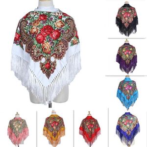 Lenços Marca de Luxo Impressão Oversize Cobertores Quadrados Russo Mulheres Casamento Tassel Lenço Estilo Retro Algodão Lenço Outono Xaile 230904