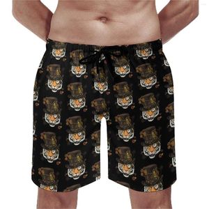 Męskie szorty steampunk tiger gym Summer Medieval and Victorian Art Cute Beach Man Sportswear Szybki suszenie nadruk pnie