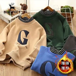 Hoodies Sweatshirts Children's Boys 'Autumn and Winter Children Clothing Sumproeded Velvet Mediure Warm Wark Western Style 230904