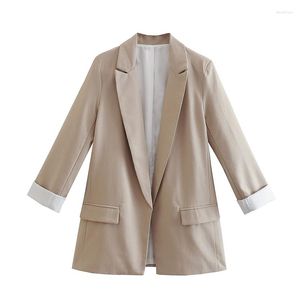 Ternos femininos femininos primavera moda linho cardigan blazer casaco vintage lapela gola manga longa bolsos senhora do escritório feminino casual topos