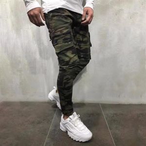 2019 herrbyxor Army Green Camouflage Slim Long Pants Patchwork Casual Jeans Men Modis Streetwear243s