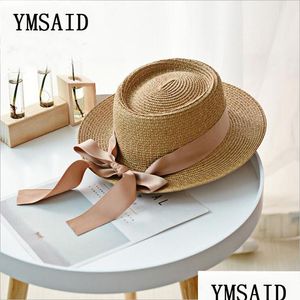 Geniş Memlu Şapkalar YMSAID Yaz Güneş Şapkası Moda Kız St Şerit Yay Plajı Gündelik Düz Üst Panama Kemik Feminino 220318 Damla Teslimat Erişim DHSCL