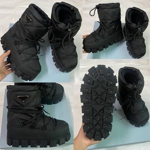 Nylon Gabardine Apres Ski Boots 검은 색 1U007n DrawString 탈착식 패딩 파일 라이닝 에나멜 금속 삼각형 로고 부츠 고무 단독 디자이너 스키 부츠