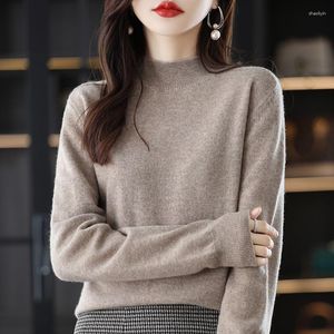 Suéteres femininos suéter de lã australiana moda meia gola alta 22 outono e inverno malhas cor sólida pulôver de manga comprida