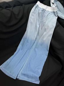Damenhosen 2023 Frauen Jeans Lose elastische Taille Baumwolle Casual Farbverlauf Hohe Koreanische Design Breite Beinqualität
