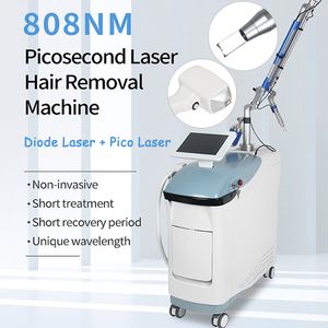 Macchina per la rimozione dei tatuaggi laser Pico 808 Dispositivo di rimozione dei capelli laser a diodi Picosecond Q Switch Nd Yag Rimuovi punto dell'età Voglia Pigmento della linea degli occhi Trattamento bambola nera