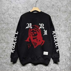 Casual Flocking Bone Mönster Tshirt Top Mens Sweatshirt Hoodie Japanese Korean Streetwear O-Neck Men Sweatshirtlw97