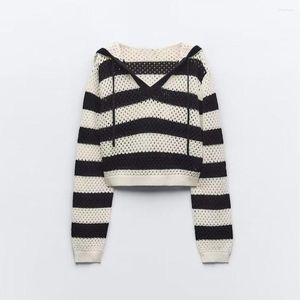 Women's Sweaters Early Autumn Fashion Casual Sweet College Style All-match Hooded Long-sleeved Striped Sweater