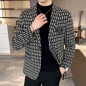 Jaqueta de terno casual masculina primavera e outono juventude xadrez ternos de negócios330K