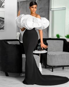 Arabic Dubai Chic Mermaid Evening Dresses Cascading Ruffles Strapless Neck Long Mermaid Celebrity Party Gowns 2023 Black And White Red Carpet Fashion Prom Dress