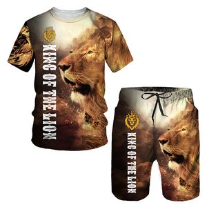 Yeni Moda Kadınlar / Mens Aslan Komik 3D Baskı T-shirt / Jogger Şort Casus Terzleme Setleri S-7XL