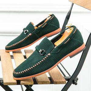 Scarpe eleganti Mocassini in pelle scamosciata di mucca da uomo Punta tonda verde Slip On Base in radice di legno cucita a mano Nero Marrone Taglia 39 47 230901