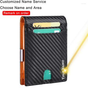 카드 소지자 맞춤형 이름 신용 은행 홀더 레트로 카본 섬유 가죽 남자 지갑 RFID 케이스 지갑 클립 지갑 가방