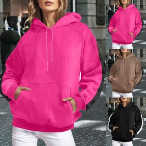 Kvinnors hoodies zip up kvinnor tröja klänning tunika höst överdimensionerade tröja casual dragstring pocket hoodie mjuk fast