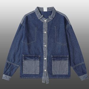 Jaquetas masculinas contraste costura lapela denim jaqueta casual casaco queda de alta qualidade vintage bomber homens chamarras para hombre 230901