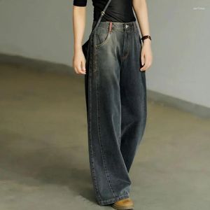 Jeans da donna fritta fritta per leisure dritti donne primaverili dell'autunno 2023 alla larga in giro per la vita altissima pantaloni a gamba in stile hyun kim