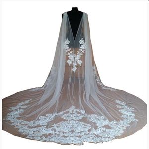 2018 Bridal Wedding Shawl Cloaks Bolero Cape Koronkowa kurtka owijaj biały kość słoniowa pociągnięcia katedry 3m długie zasilanie 278k