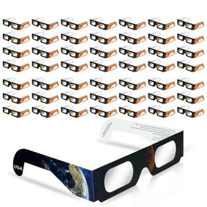 نظارات Eclipse الشمسية المعتمدة (50 حزمة) - CE و ISO 12312-2: 2015 (هـ) الجودة البصرية آمنة للعرض المباشر للشرطة الشمسية من أجل الكسوف الشمسي