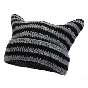 Hand Make Crochet Hats for Women Vintage Cat Ears Beanie Stripe Beanies Women Fox Hat Grunge Accessories Slouchy Beanies for Women