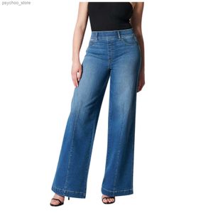 Jeans femininos com costura frontal larga perna jeans perna reta jeans feminino elegante estiramento ajuste cintura alta baggy jeans vintage indigo lounge calças q230904
