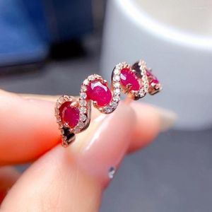 Cluster Rings Fashion 18K Gold Plating Ruby Ring Total 0.48ct Natural Myanmar Silver 925 Jewelry