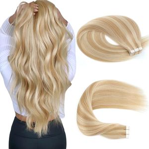 Hud Weft Tape Hair Extensions Remy Human Hair 100g/40pieces Brasilianska hår Double Sides Adhesive Tape In Extension Black Brown Blonde Piano 27/613 4/27 18/613