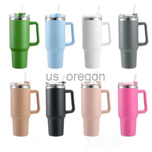 Tes 40oz Tumbler With Handle Stainless Steel Vacuum T With Straw Thermal Coffee Travel Mug For The Car Water Bottle Outdoor x0904