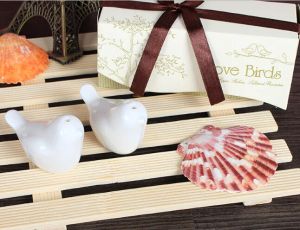 Commercio all'ingrosso: bomboniere e omaggi per gli ospiti: souvenir per feste in ceramica Love Birds, sale e pepe, 200 pezzi = 100 set LL