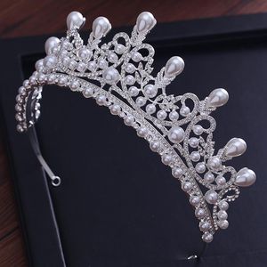 Tiaras e coroas de luxo pérola princesa concurso noivado acessórios de cabelo de casamento para jóias de noiva brilho cristal269d