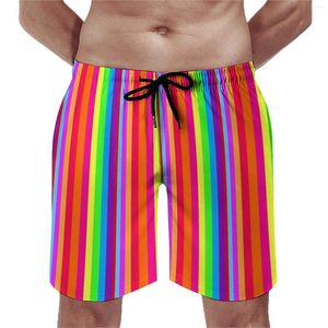 Herren Shorts Regenbogen gestreift Print Gym Joyous Pride Casual Beach Male Custom Sport Fitness Bequeme Badehose Geschenkidee