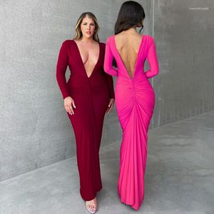 Casual Dresses Woman Long Sleeve Midi Dress Solid Color V Neck Bodycon Fold Two Way Wear S-L 3Color