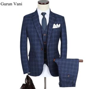 Abiti da uomo Blazer DHL Blu scozzese a spina di pesce Retro stile gentiluomo Abito su misura su misura Blazer per uomo 3 pezzi335j