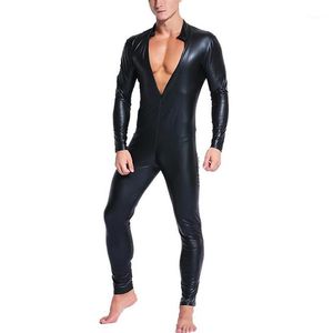 Vestuário exótico masculino feminino roupas sexy catsuit lingerie wetlook brilhante couro do plutônio bodysuit clubwear macacão plus size S-6XL1220n