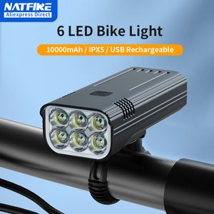 Bike Lights NATFIRE 6LED 10000 mAh Bike Light Rainproof USB Rechargeable LED Bicycle Light Super Bright Flashlight for Cycling Front Light 230904